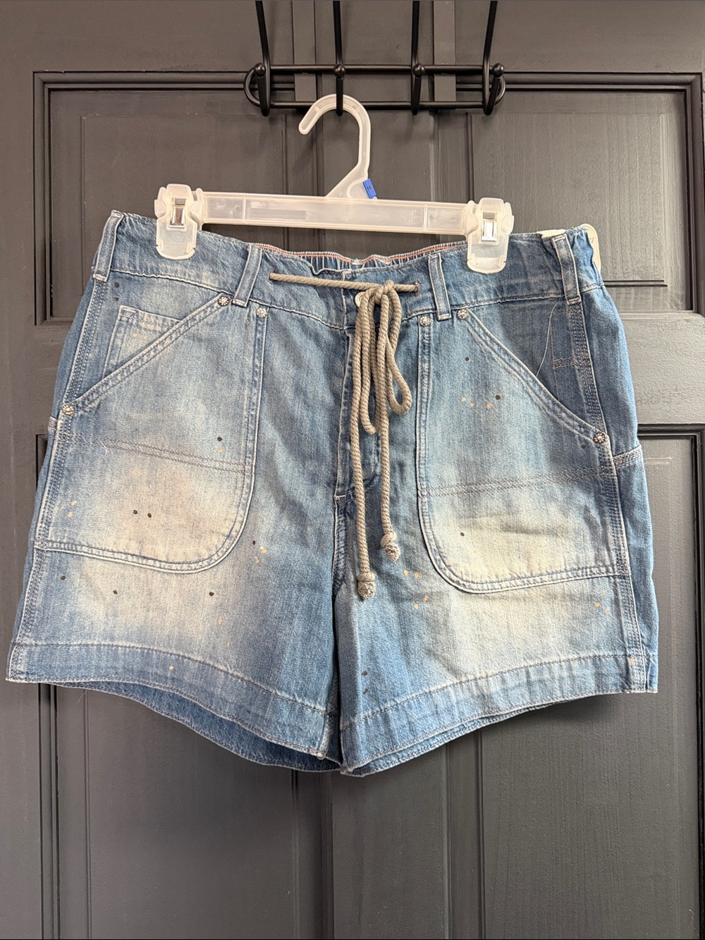 NWT Free People We The Free Second Chances Pull On Jean Shorts Drawstring Blue L